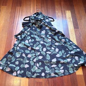 Navy Floral Leaf Print sShakti Women’s Sleeveless A-line Dress